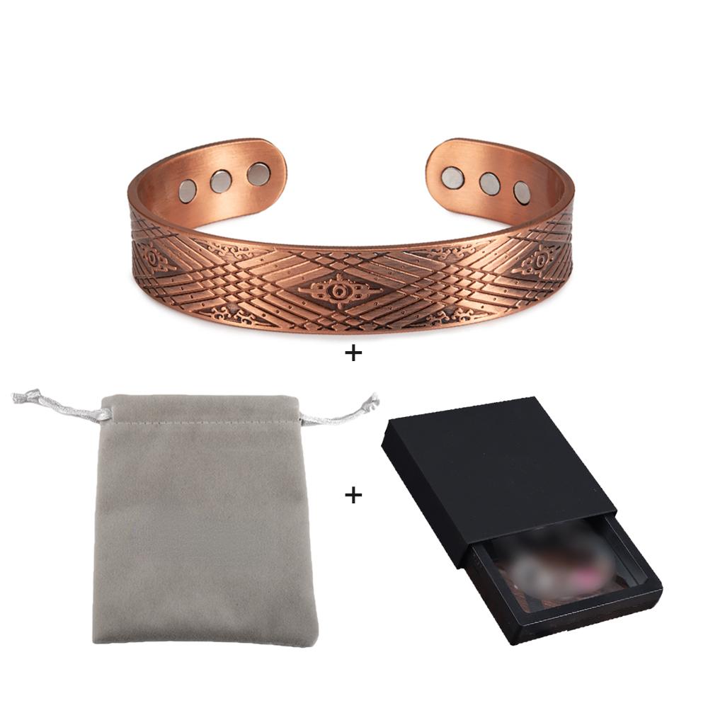 Магнитный браслет Ikuinen из чистой меди, регулируемый браслет-манжета шириной 15 мм и браслет для мужчин, браслет для магнитной терапии, мужской