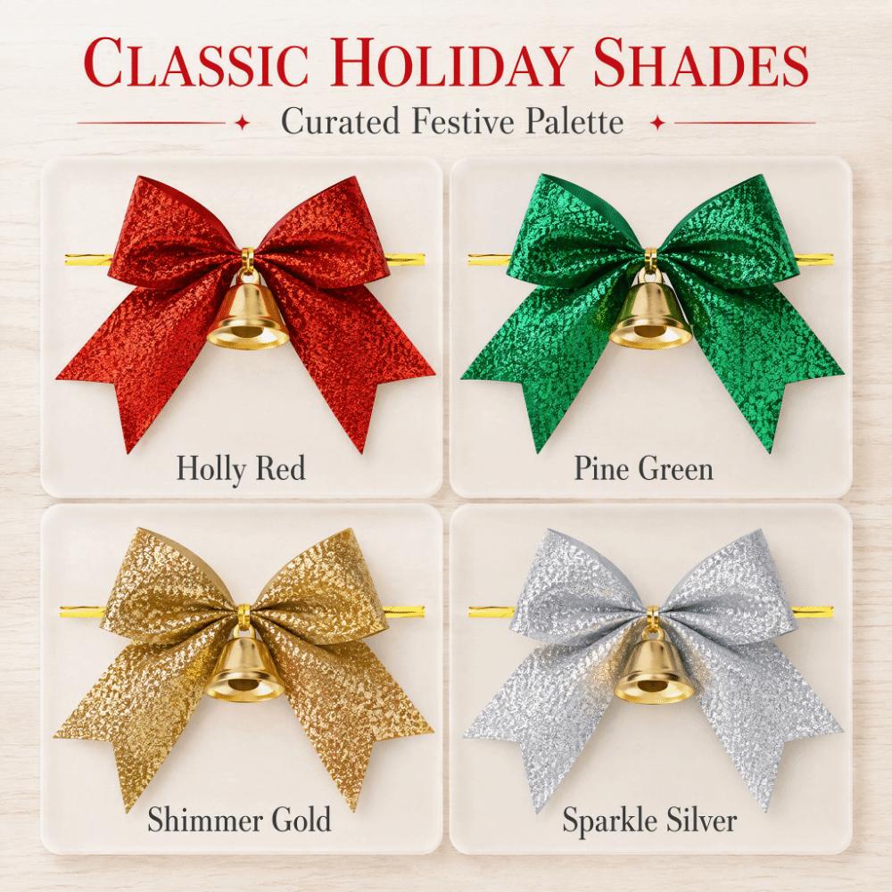 Red Bow Pendant Glitter Christmas Tree Ornament Party Christmas Bow with Bell Home Decor