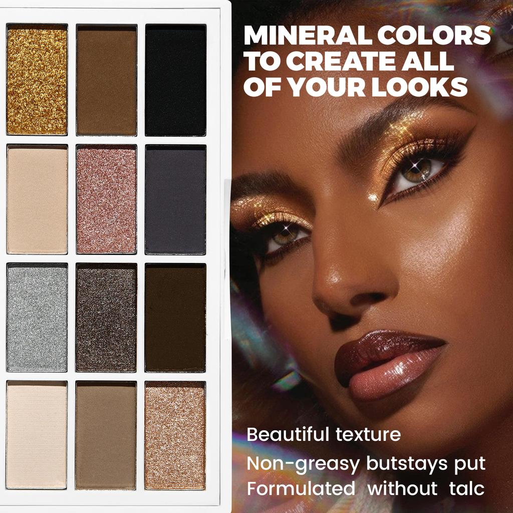 12-color Pink Eyeshadow Palette - Matte and Shiny Versions, Suitable for Both Day and Night, Long-lasting Waterproof Eyeshadow Palette