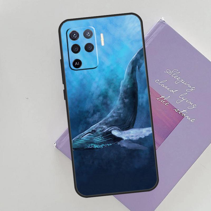 Красивый чехол-картина с синим китом для Oppo A15 A16 A17 A52 A72 A76 A96 A74 A94 A53 A54S A57S A58 A78 A98 A77
