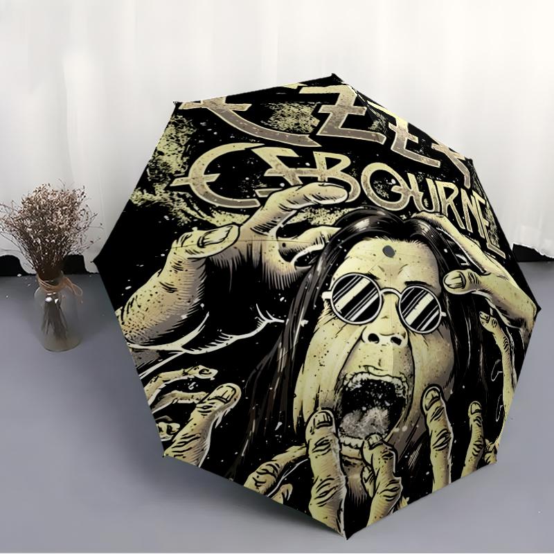 Ozzy Osbourne Fashionable Automatic Opening/Closing Folding Umbrella. Portable and Foldable, Ideal for Gift, Travel, and Daily Use.