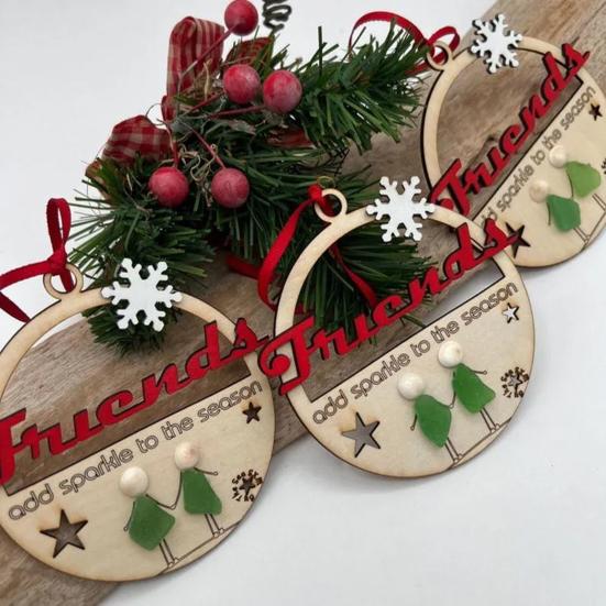 Christmas Friends Sea Glass Decoration Handmade Wooden Xmas Tree Friendship Seaglass Art Hanging Ornament Holiday Party Decor
