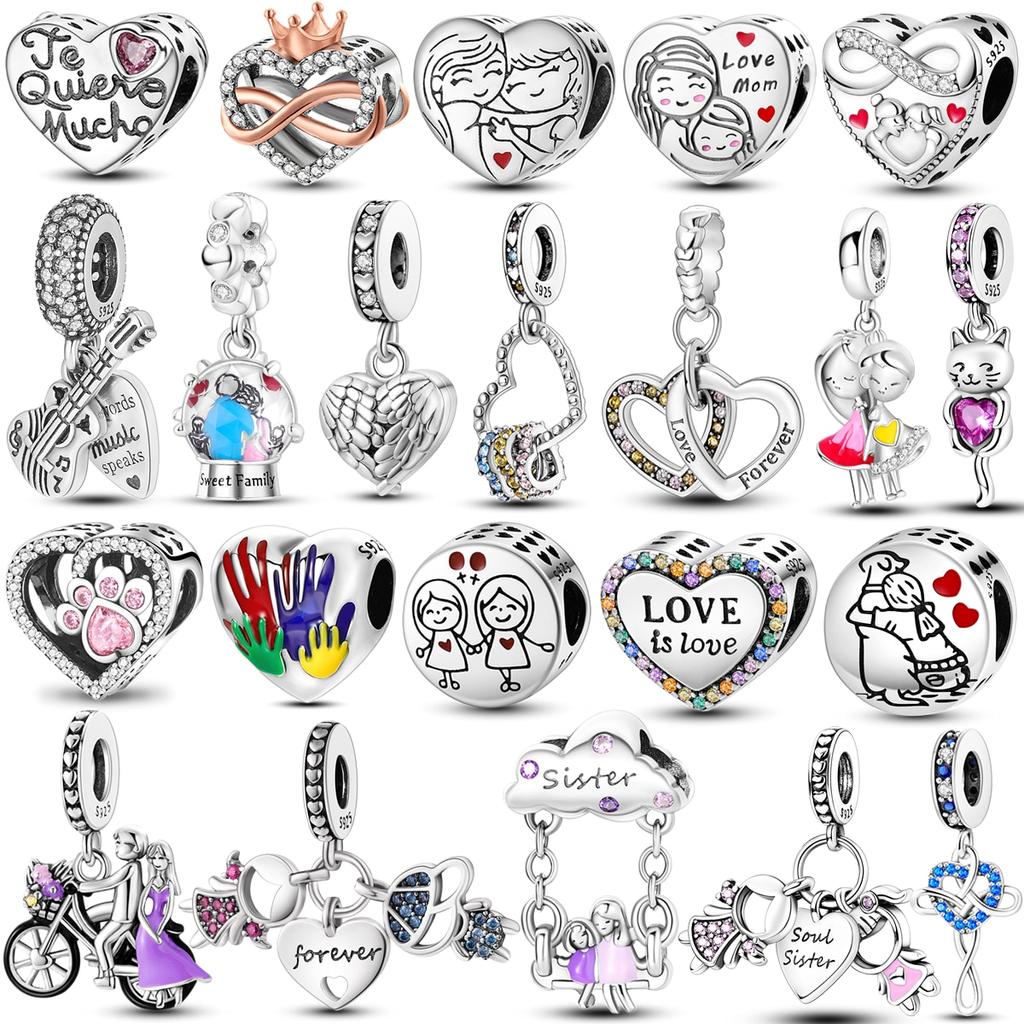 925 Sterling Silver Colorful Love Heart Shape Charm Beads Lover Girl Boy Dangle Fit Bracelet Necklace Jewelry Marking