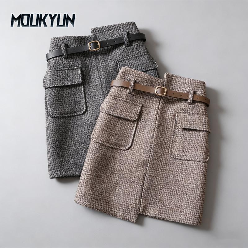 Женская юбка в полоску с поясом, 2 цвета, S-XXL, карман, женские короткие юбки