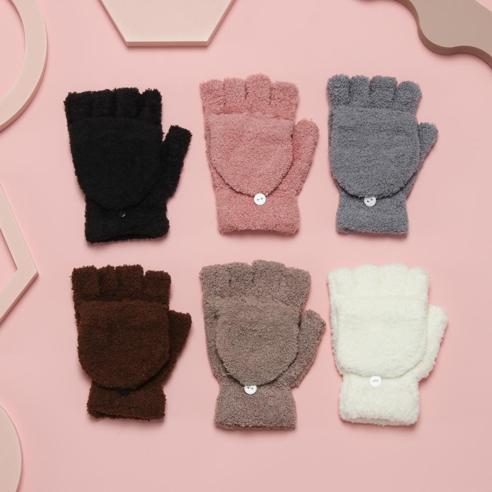 Толстые перчатки без пальцев двойного назначения из кораллового вельвета, перчатки-митенки с откидным верхом