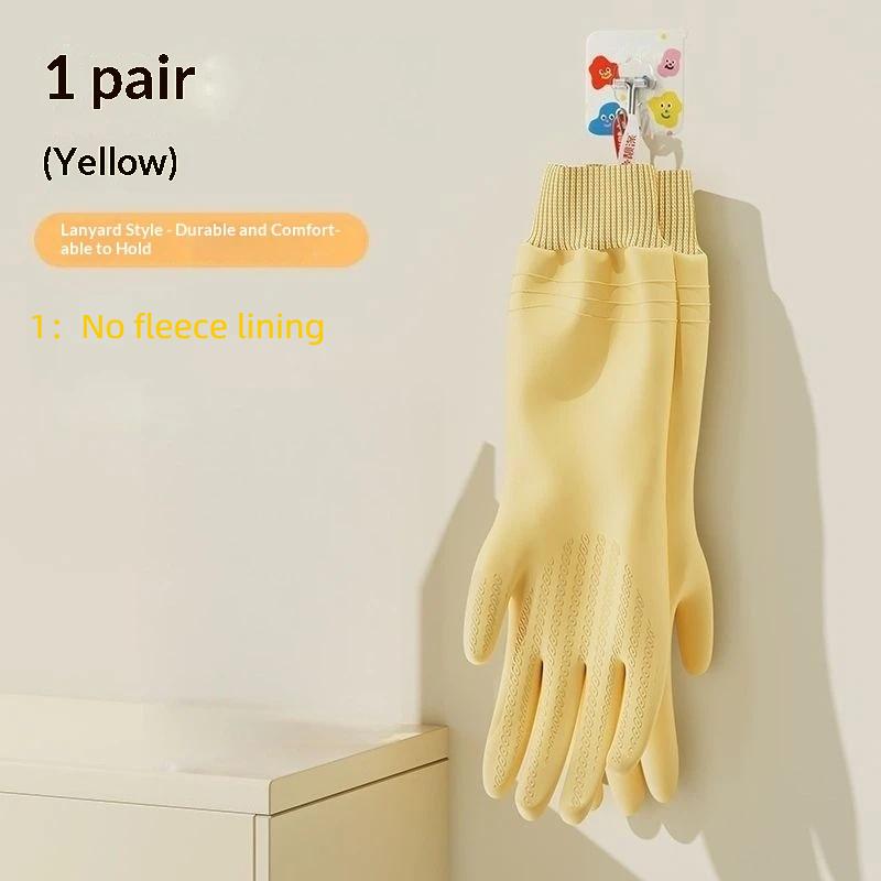 1 Pair Waterproof Dishwashing Gloves Tear-resistant Warm Fleece Cleaning Gloves Thickened Threaded Sleeve Cuff Laundry Gloves
