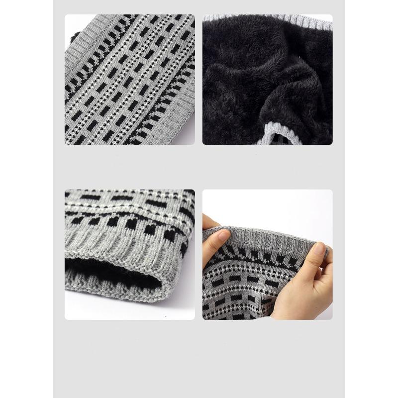 European and American Autumn and Winter Men's and Women's Warm Woolen Hats, Knitted Thick Anti Cold Adult Hats, Scarves, Gloves Set for Women