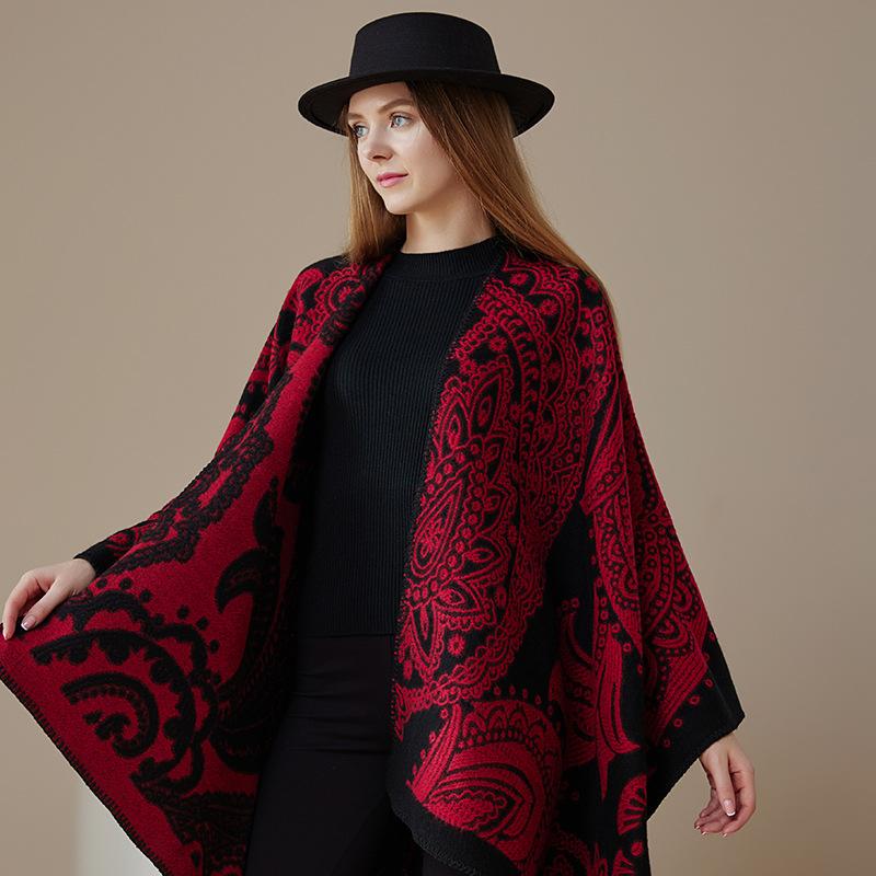 Scarf Women'S Versatile Thickened Warm Shawl Women'S Cashew Nut Flower Cashmere Cape
