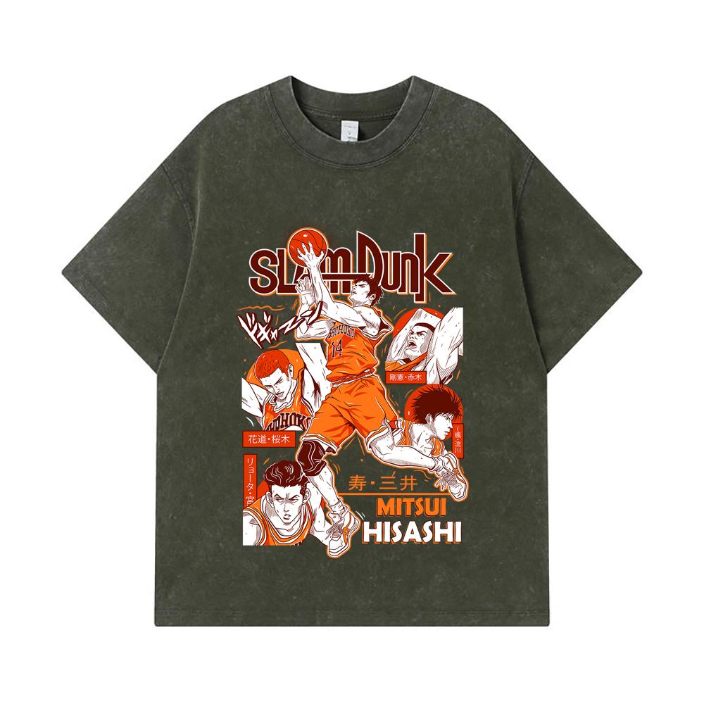 275 GSM Washed T-shirts 100% Cotton Slam Dunk V4 Mitsui Print Unisex Heavy Cotton T Shirt