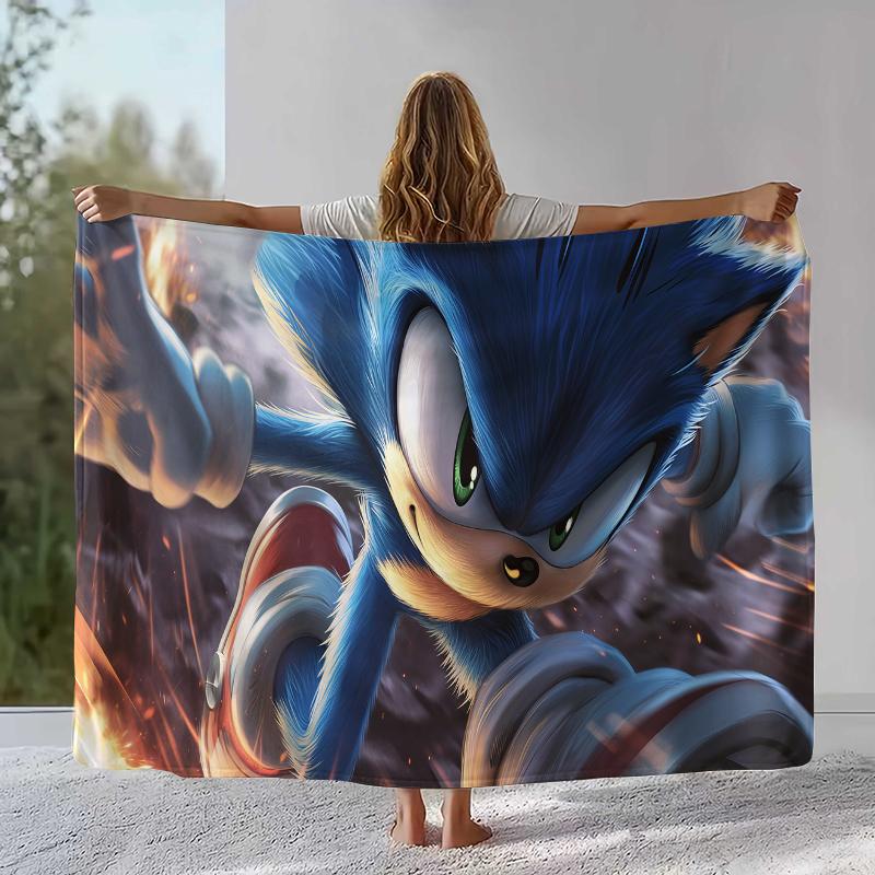 Ретро Мультяшное Игровое Фланелевое Одеяло S-Sonic, Ультра Мягкое Теплое Плюшевое Покрывало для Дома, Спальни, Кровати, Дивана, Походного Пикника, Подарок