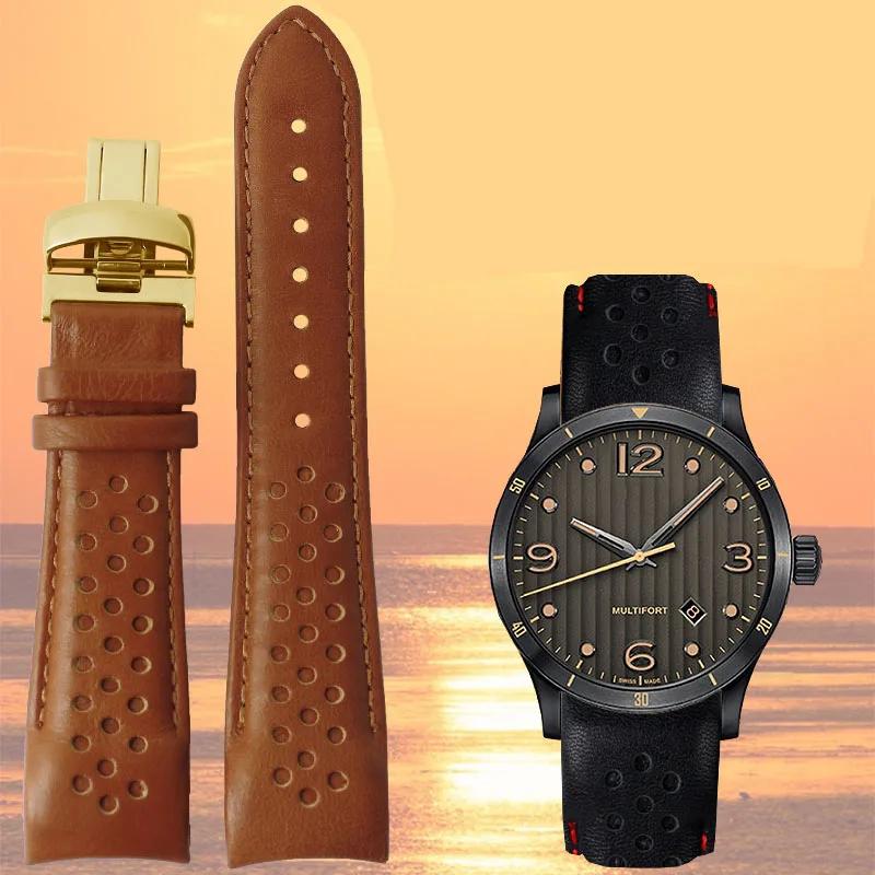 Для Mido Helmsman M025407a Series Top Genuine Leather Watch Band M005 Sao Orange Helm Leather Watch Remezzo 22 мм male