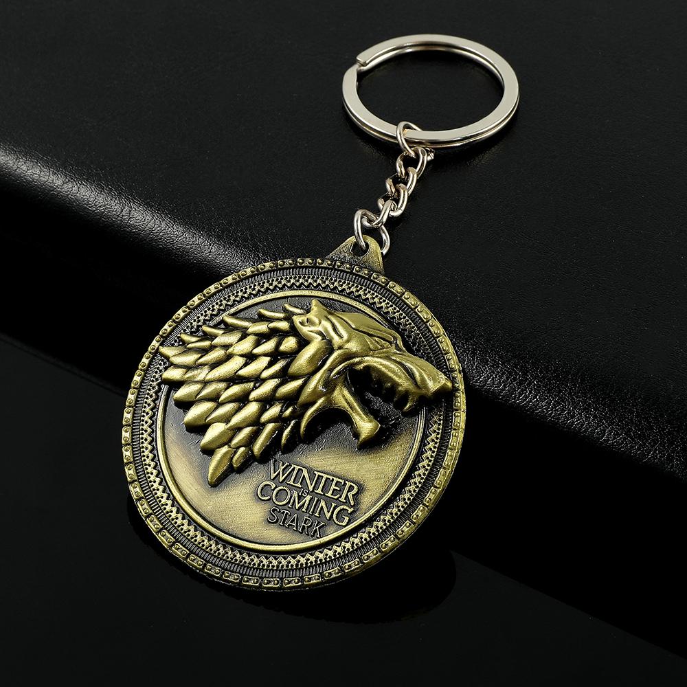 Winter Is Coming House Stark Wolf Head Badge Key Chains Pendant Ice And Fire Keyring Llaveros Of Movie Gifts