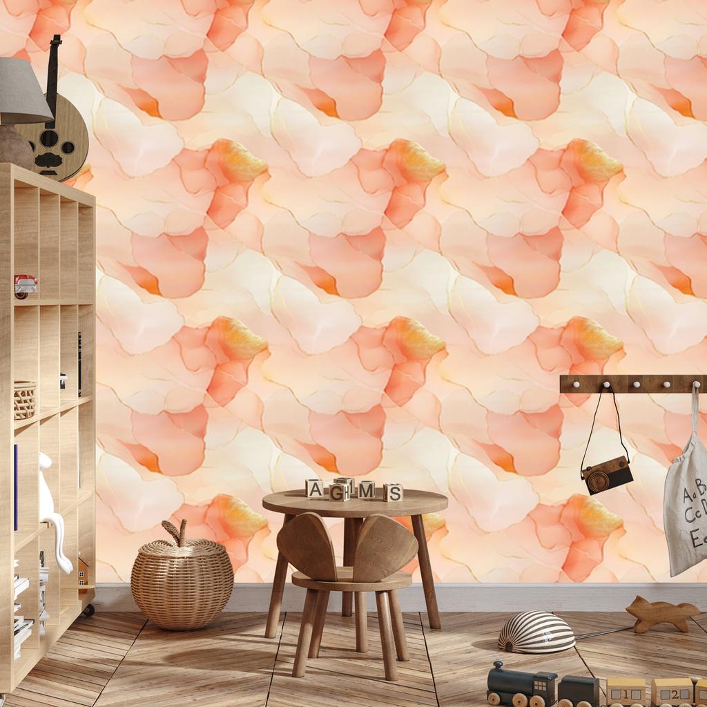 Ink wallpaper cream, peach, white and gold 50x1000