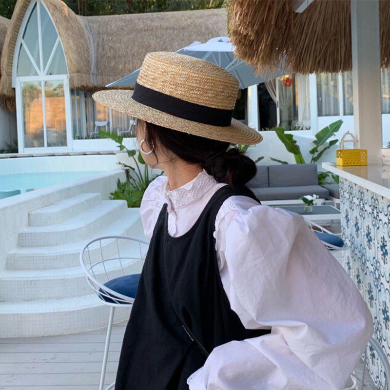 Flat top hat Seaside sun hat Sun hat Sunscreen hat Women's hat Lafite sunshade flat brim top hat