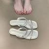 Женские шлепанцы с открытым носком и стразами, новинка лета 2025, простые универсальные туфельки феи с квадратным носком
