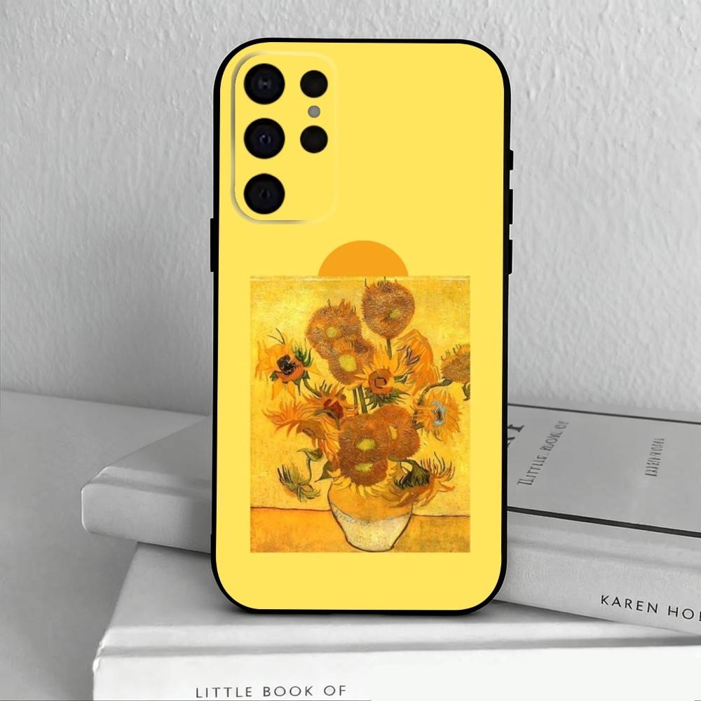Чехол для телефона V-Van G-Gogh S-Звездные подсолнухи Для Samsung S25,S24,S21,S22,S23,S30,Ultra,S20,Plus,Другие Мягкий черный чехол