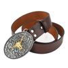 Western Cowboy Belt for Men Leather Adjustable Retro Vintage Bull Pattern Casual Buckle for