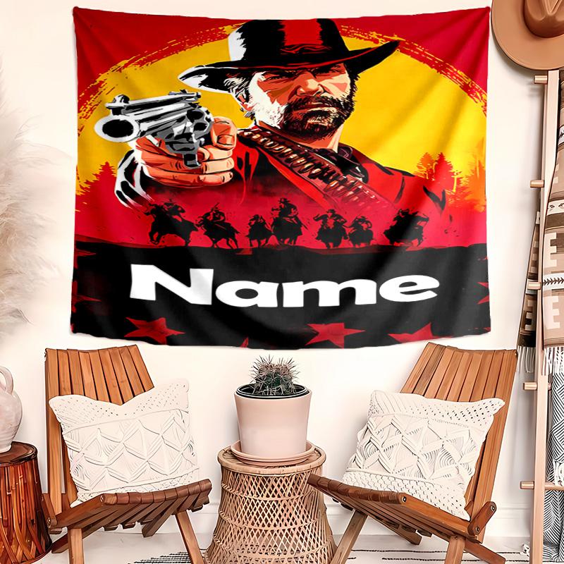 Personalized Red Dead Redemption Background Tapestry,Custom Name Birthday Party,Multifunctional Wall Decoration for Home Decor,Various Occasions