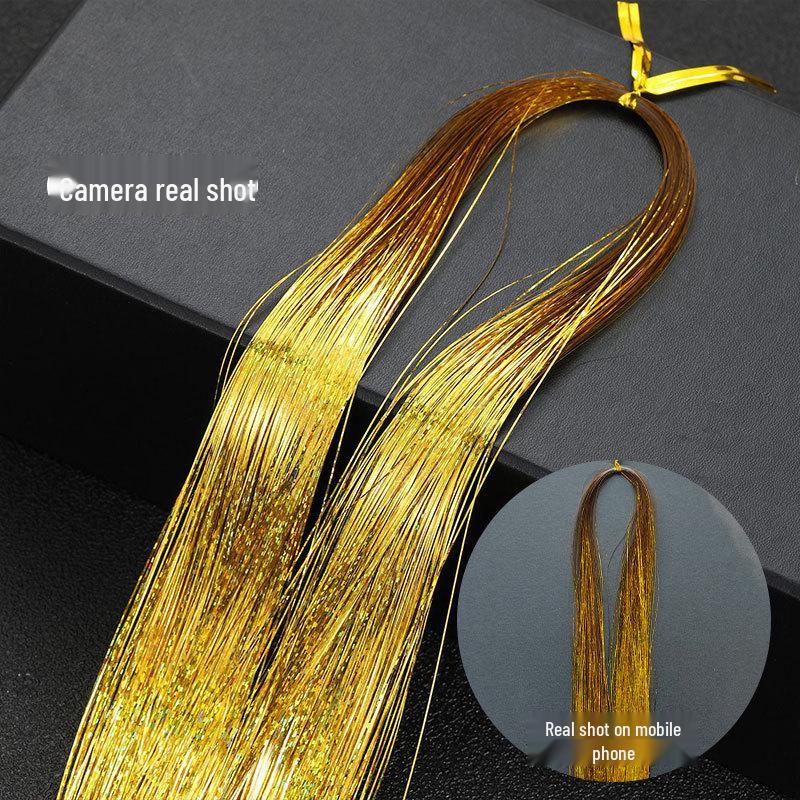 Hair Extension Thread Kit: Gold, Silver, & Seven-Color PET Glitter Threads with Pliers & Crochet Hook for Braiding & Wig Styling