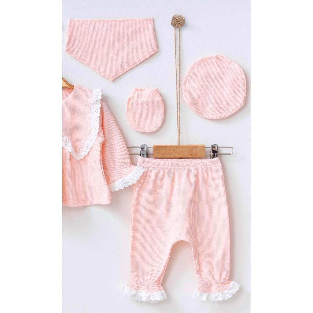 Комплект из 5 предметов для новорожденных 0–3 месяцев цвета бежево-бежевого цвета с фестончатым узором Hospital Release для девочек