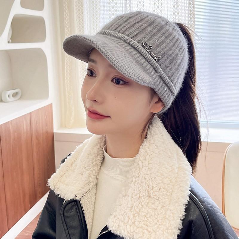 Осень и зима универсальная железная стандартная вязаная шапка из кроличьего пуха женская флисовая утолщенная теплая защита ушей утиный язык шляпа с пустой макушкой
