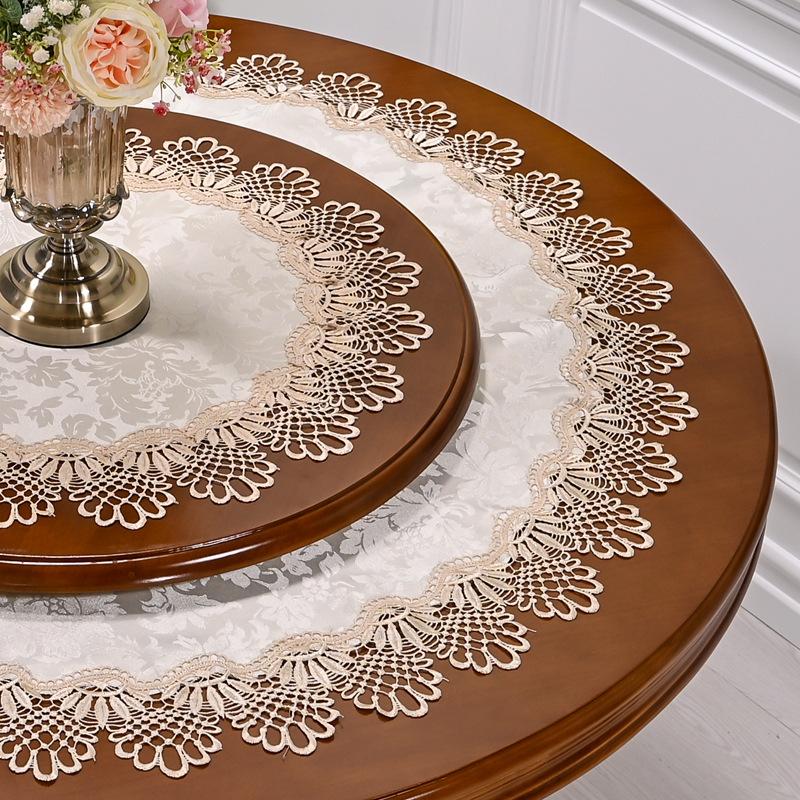 Round Tablecloth Dining Table Cover American Retro Lace Flower Cushion Tablecloths Towel Cover Countryside Fabric Dust Cloth
