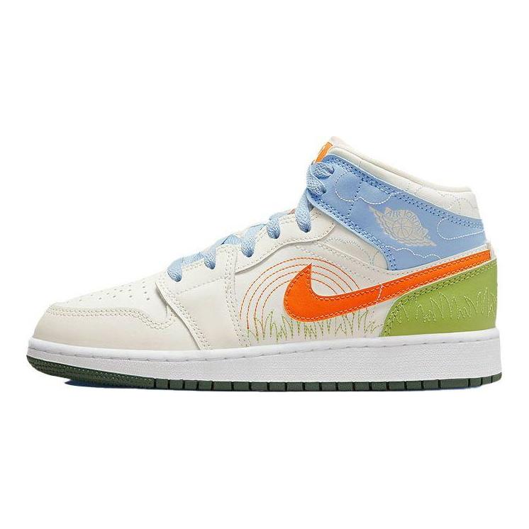 Детские кроссовки Air Jordan 1 Mid SE GS Stitch Cream Sail Psychic-Blue DX2462-100