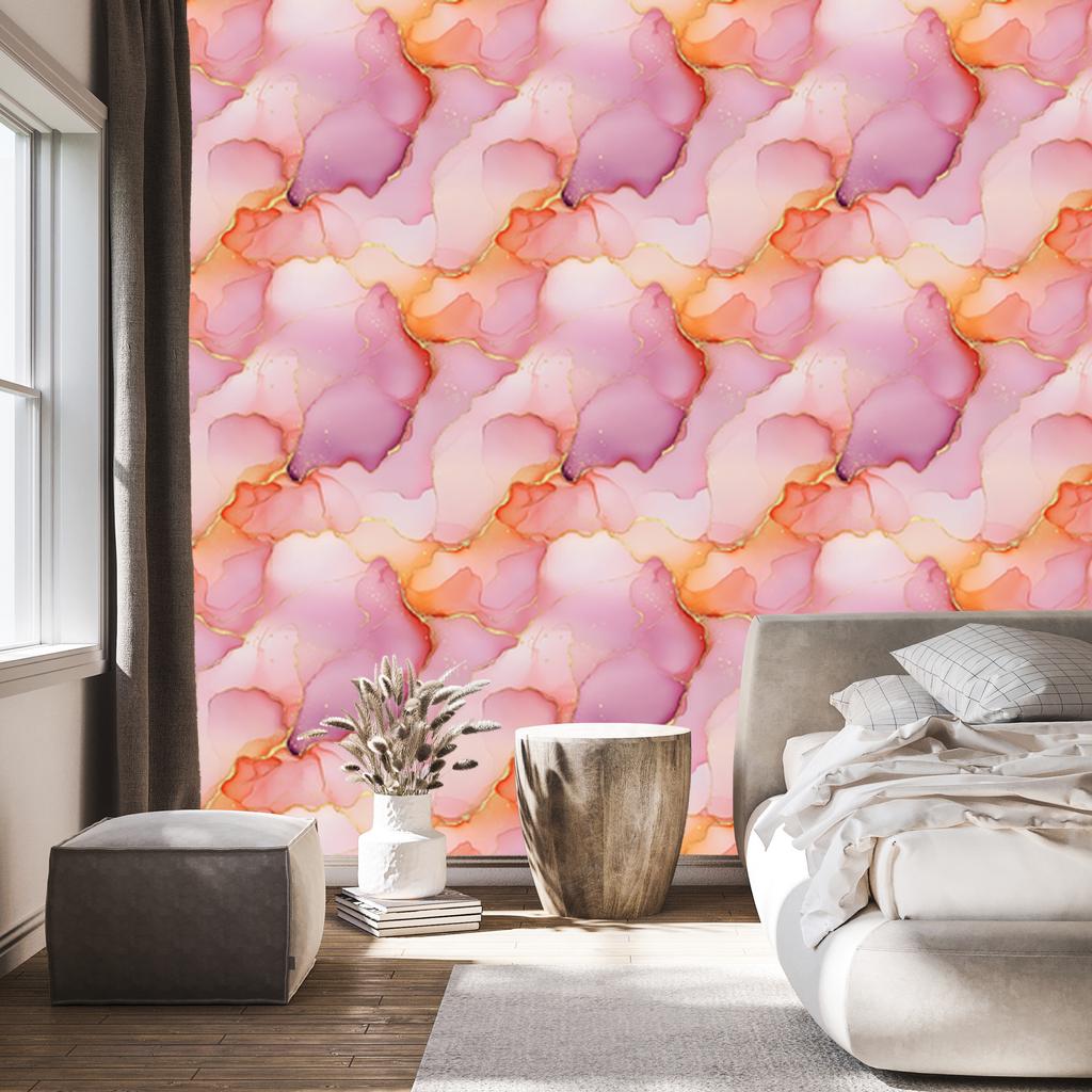 Wallpaper Ink coral, powder pink and peach 50x1000