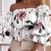 Sleeve Summer Neck Short Slash Dot Tie Dye Blouse Womens Ruffles Floral Print Crop Tops