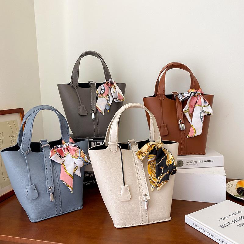 Сумка большого объема своими руками, тканевая сумка, шелковый шарф в стиле ретро в Гонконге, новая корзина для овощей из мягкой кожи, сумка ручной работы, сумка-ведро.