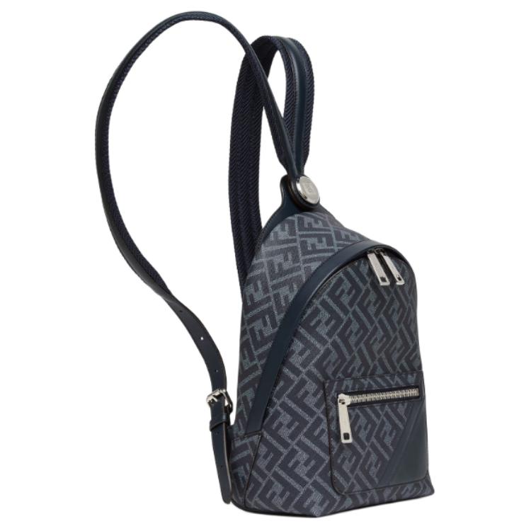 Fendi Chiodo Adjustable Strap Zipper Closure Canvas Backpack Men backpack Blue 7VZ077-ASIC-F1O97