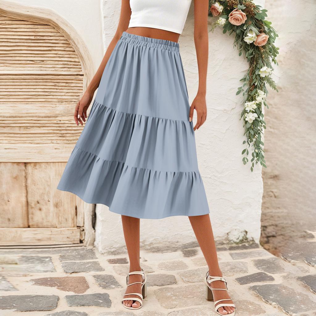 Женская повседневная юбка А-силуэта с завязками на талии, однотонная юбка с карманами