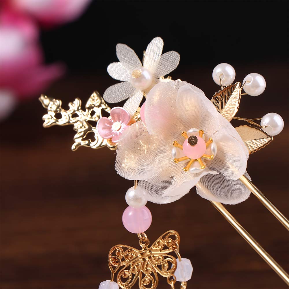 Hair Clips Flower Long Crystal Handmade Chinese Headwear Sets Hanfu Hair Stick Hair Comb Earrings