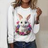 Tops For Women Cute Rabbit Print Round Neck Long Sleeve T-shirt Fall Casual Slim Pullover Women's Long Sleeve Top
