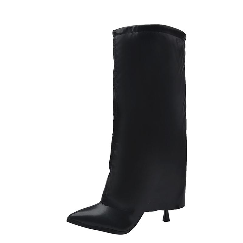 Женские высокие сапоги с острым носком, кожаные туфли, зимние дизайнерские туфли на среднем каблуке, женская обувь для вечеринок, тренд 2024 года, элегантные женские ботинки