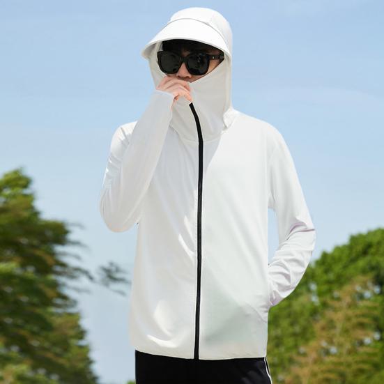 Мужская солнцезащитная куртка с капюшоном и длинным рукавом, застежка-молния, солнцезащитная одежда, однотонная дышащая верхняя одежда для рыбалки