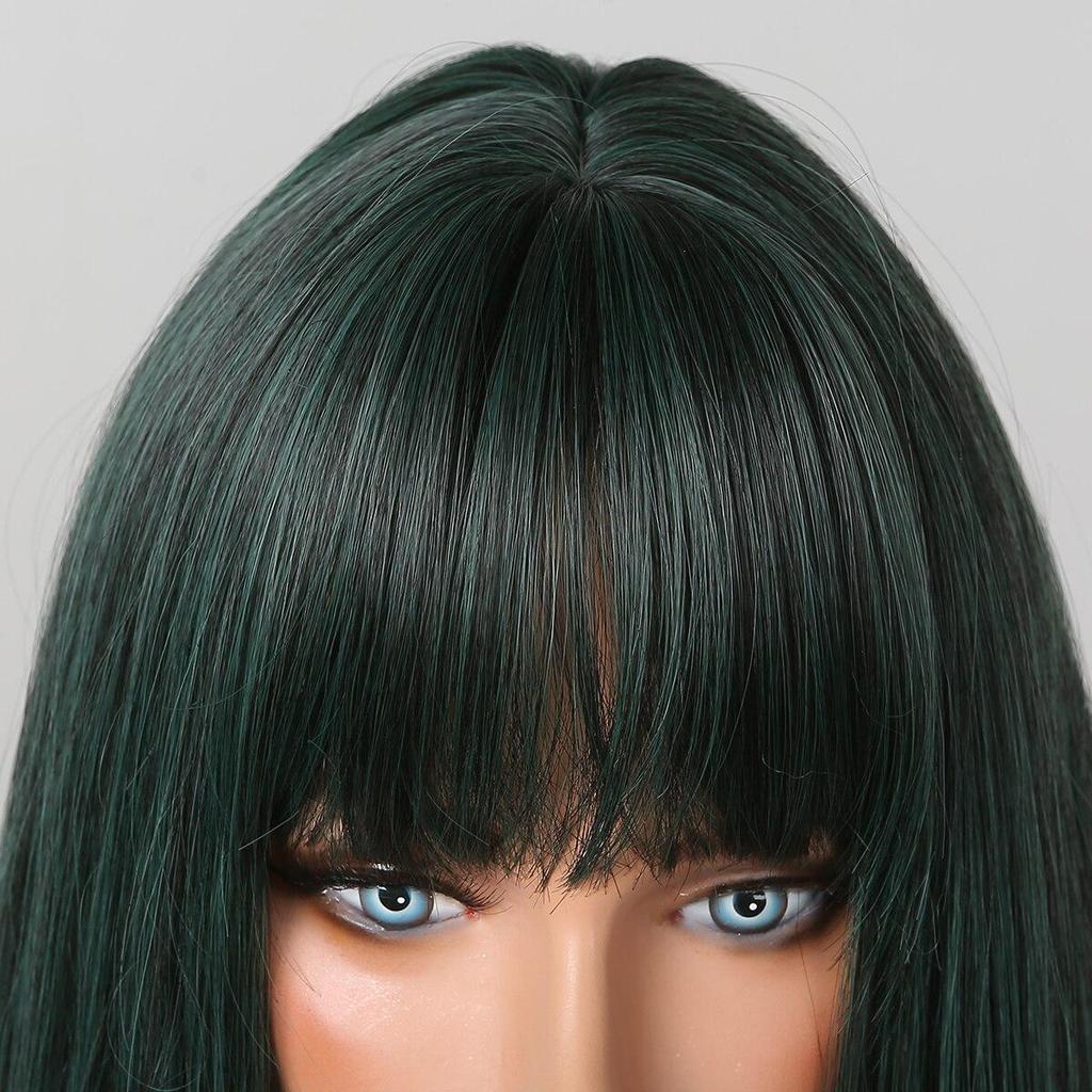 HAIRCUBE Длинные прямые темно-зеленые синтетические парики Косплей волосы с челкой Женские парики Ежедневное использование Термостойкие парики