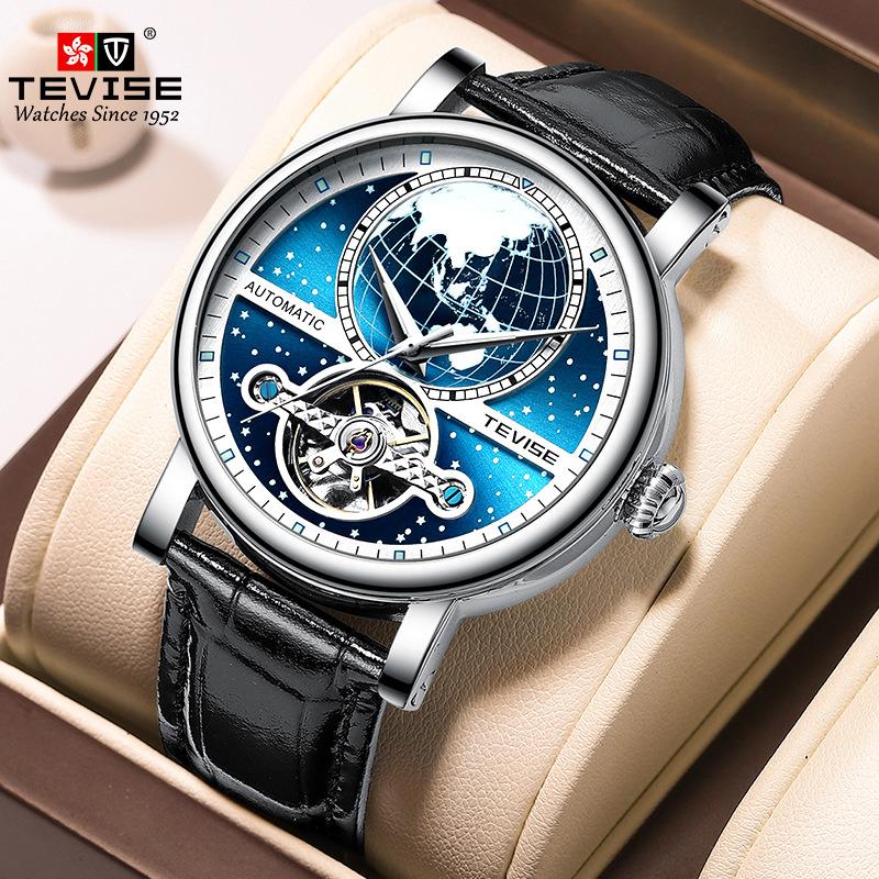 TEVISE New Hollow Mechanical Watch Automatic Leather Casual Watch Waterproof Men's Watch
