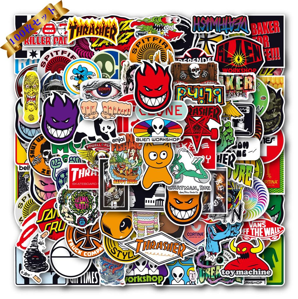 Set of 100 Skateboard Brand for Water Smartphone Stickers, Waterproof, Decals, Stylish, Cool, Popular, Laptops, Computers, Snowboarding, Luggage,
