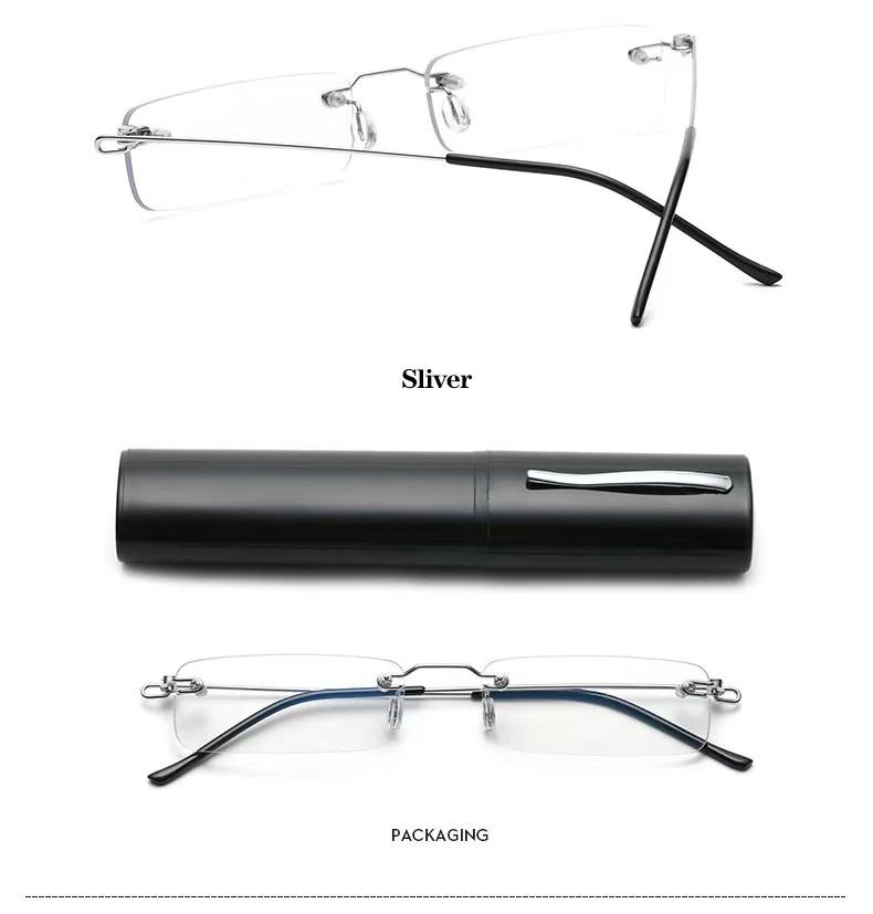 Anti-Blue Rimless Reading Glasses Square Metal Presbyopic Eyewear With Case Eyeglasses Men‘s Glasses For Sight Plus+4