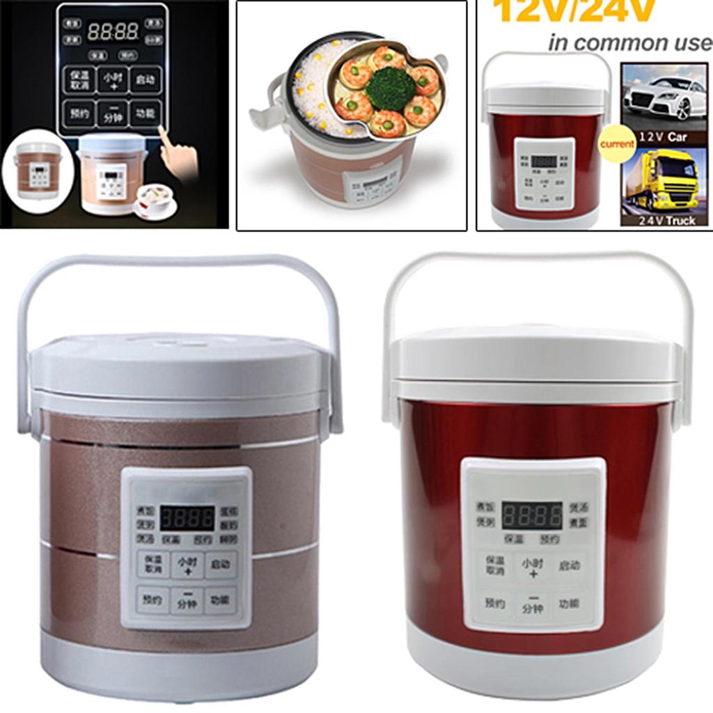 Electric Rice Cooker for Car Travel Portable Soup Pot Cooking Machine Timer