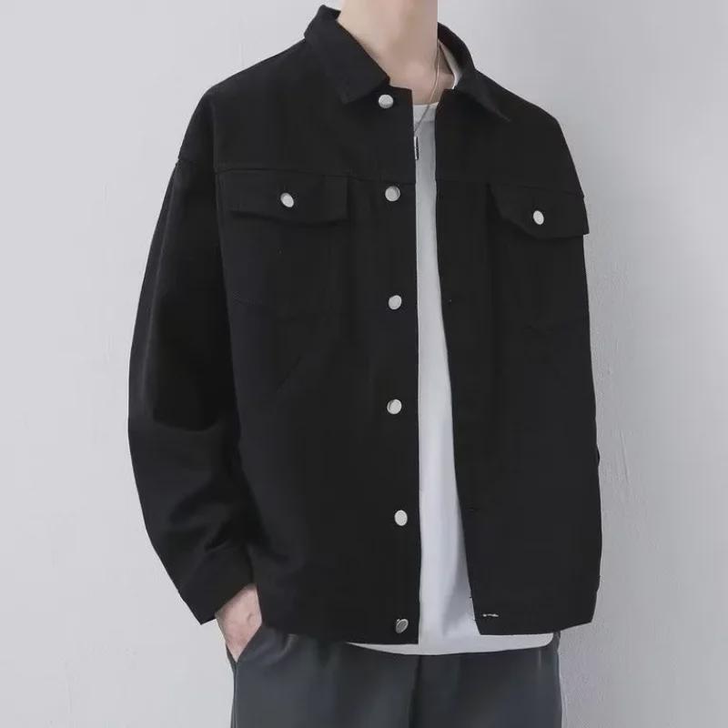Мужская черная повседневная джинсовая куртка свободного кроя с бархатной подкладкой - модный стиль рабочей одежды на осень/зиму