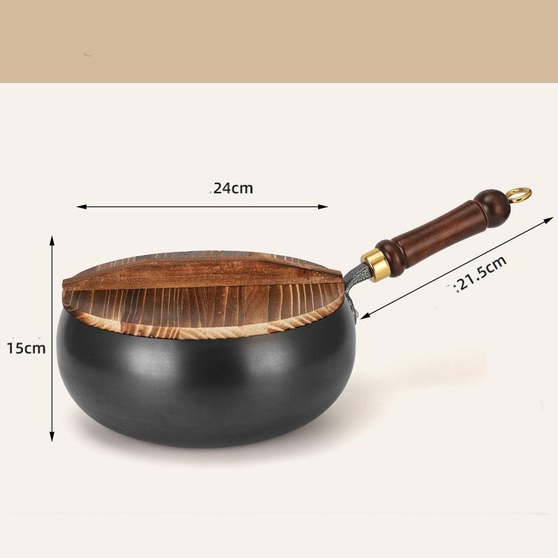 Чугунная сковорода Wok 24 см с крышкой и лопаткой — без покрытия, с антипригарным покрытием, идеально подходит для традиционной китайской кухни