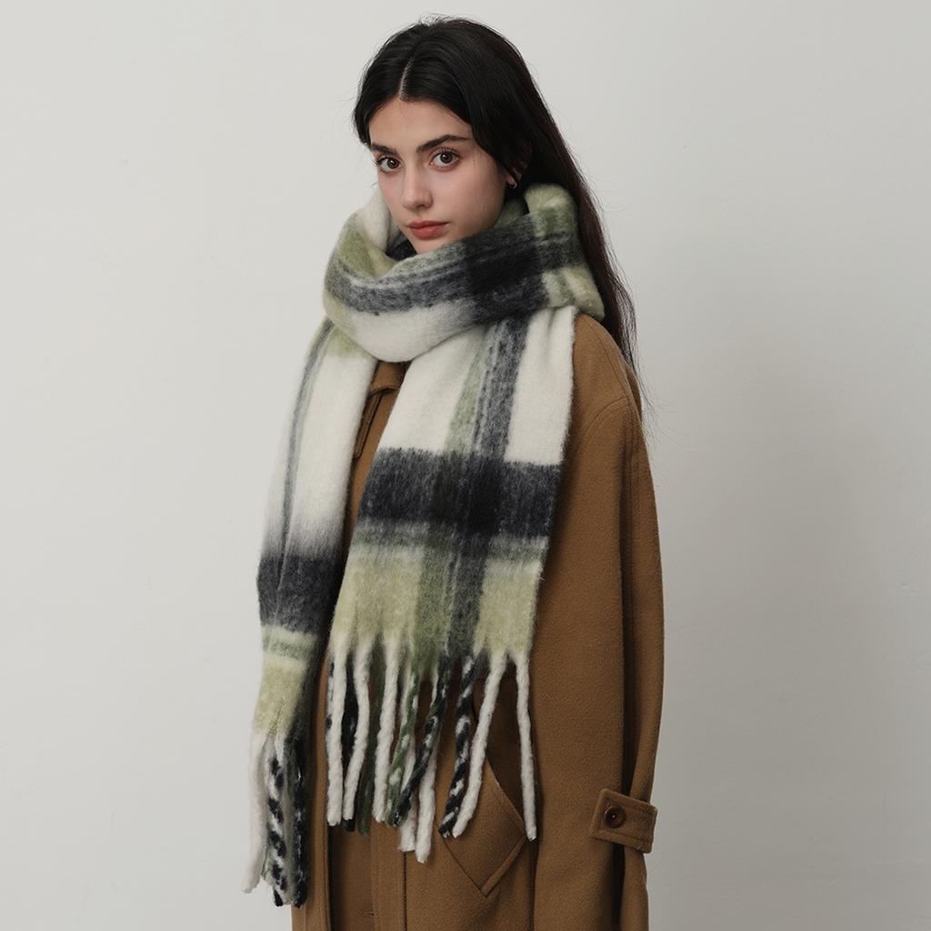 Tonglu Homemade Mohair Imitation Cashmere Plaid Scarf Women's Autumn and Winter New Warm Thickened Scarf Shawl