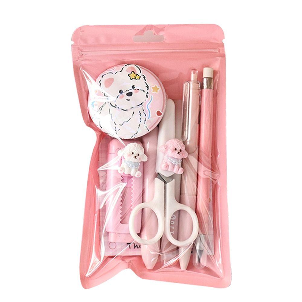 8pcs Students Gift Stationery Set Puppy Design Highlighter Cartoon Pencil Eraser School Office