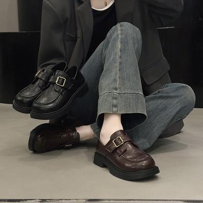 Туфли-лоферы на платформе из натуральной кожи 2025 новая платформа толстая подошва толстый каблук одинарная обувь женская обувь универсальный британский стиль увеличивающие рост маленькая кожа