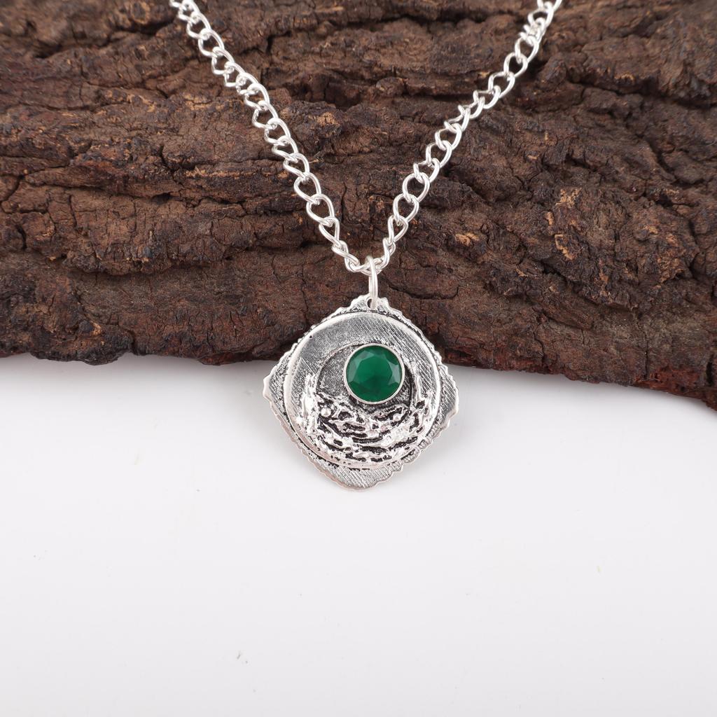 Green Onyx Pendant Handmade Gemstone Jewelry, 925 Solid Sterling Silver Pendant Unique Design Jewelry
