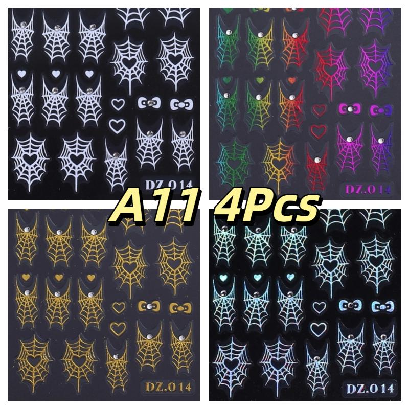 1/4Pcs Halloween Cute Spider Nail Stickers Slide Decals Manicure Decoration Nail Supplies for Creative Nail Design