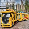 1/24 Mercedes Benz Double Decker Flatbed Transport Vehicle Alloy Diecast Metal Car Model Sound and Light Science Education Series