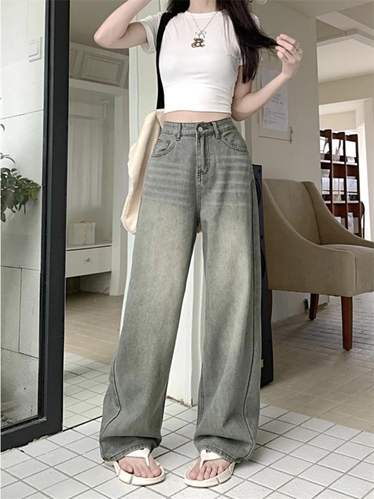 Ретро-стиль High Street Fashion Design Wide Leg Jeans Women 2024 Лето Новые Элегантные Прямые Длинные Брюки с Высокой Талией